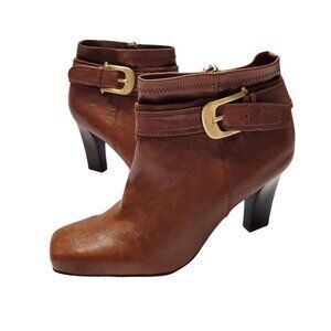 Franco Sarto Women's‎ 43855250 Tan Leather Square Toe Buckle Ankle Bootie Sz 6M